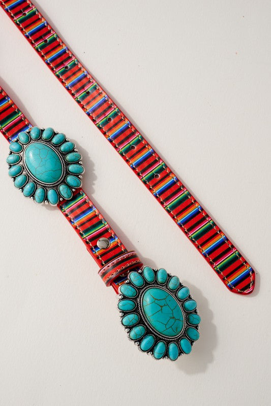 Western Concho Stone Leather Belt