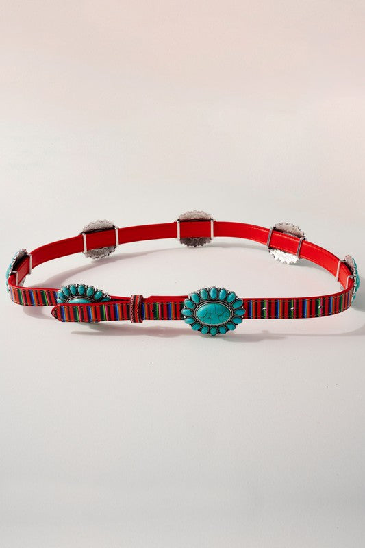 Western Concho Stone Leather Belt