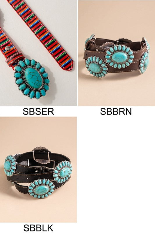 Western Concho Stone Leather Belt