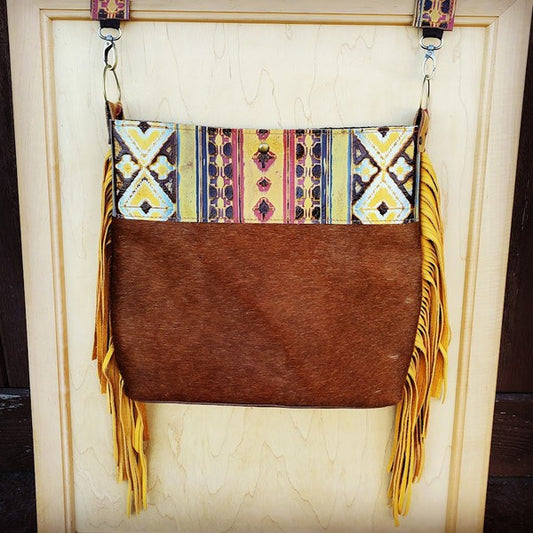 Tejas Leather Bucket Handbag Yellow Navajo