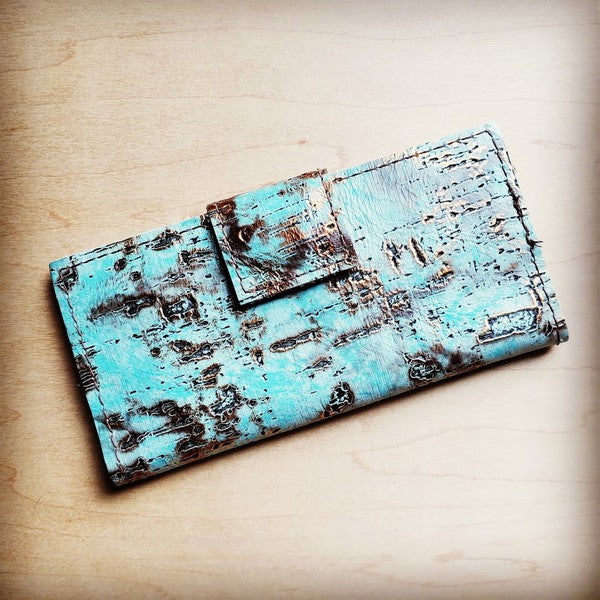 Embossed Leather Wallet In Turquoise Metallic