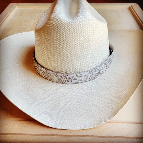 Oyster Paisley Embossed Leather Hat Band