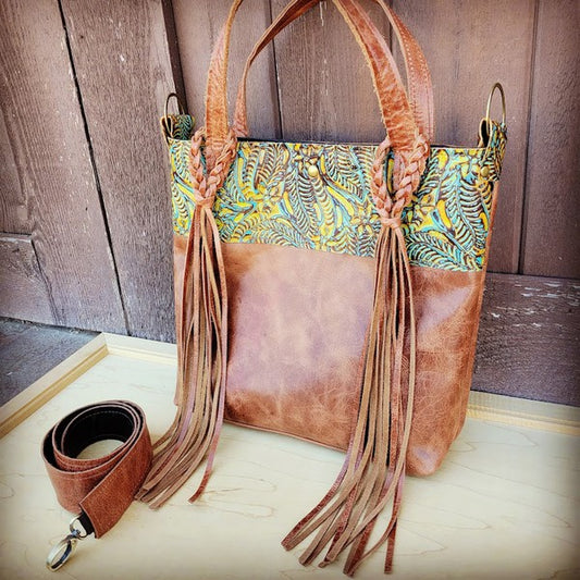Tejas Bucket Handbag with Dallas Turquoise Accent