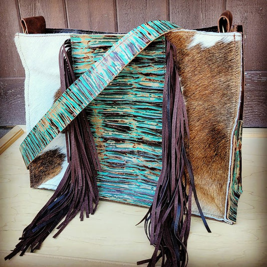 Box Handbag w/ Turquoise Chateau fringe