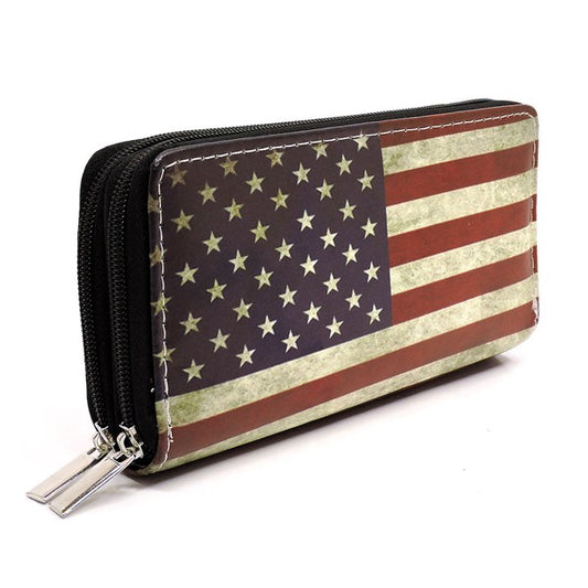 US Flag Double Zip Around Wallet