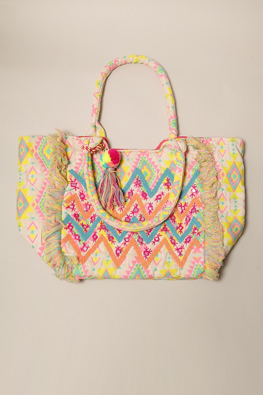 Tribal Embroidered Tassel Shoulder Bag