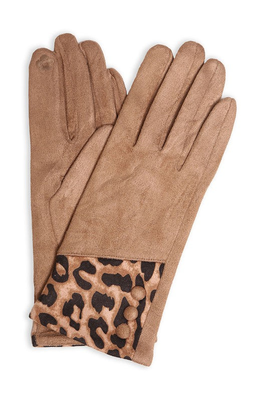 Solid Smart Touch Gloves w Leopard Patch