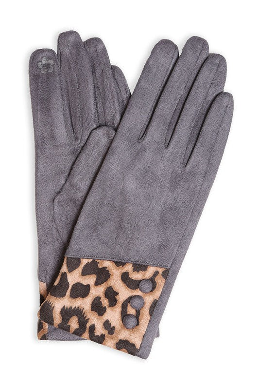 Solid Smart Touch Gloves w Leopard Patch