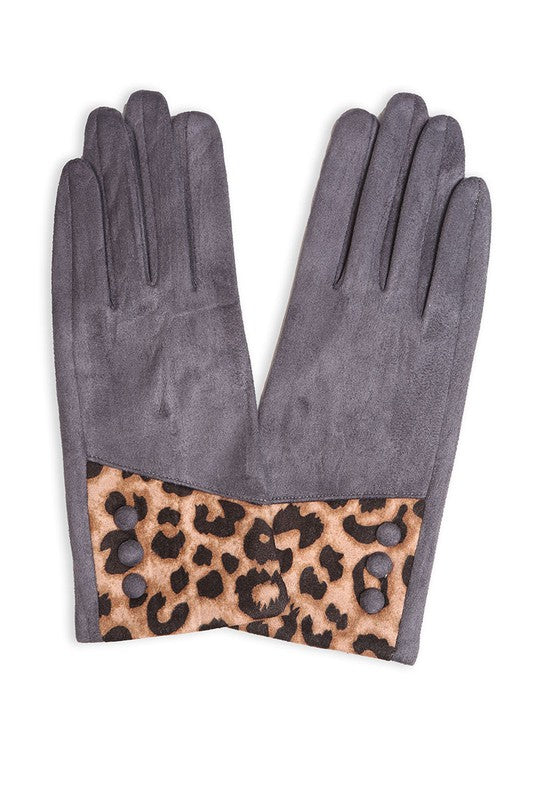 Solid Smart Touch Gloves w Leopard Patch
