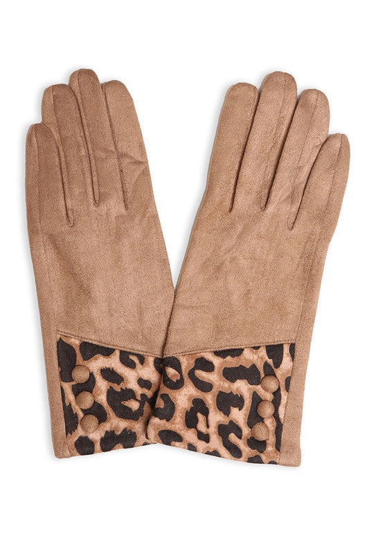 Solid Smart Touch Gloves w Leopard Patch