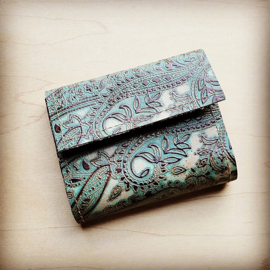 Arizona Tri Fold Wallet Turquoise Brown Paisley