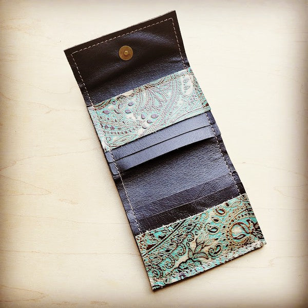 Arizona Tri Fold Wallet Turquoise Brown Paisley