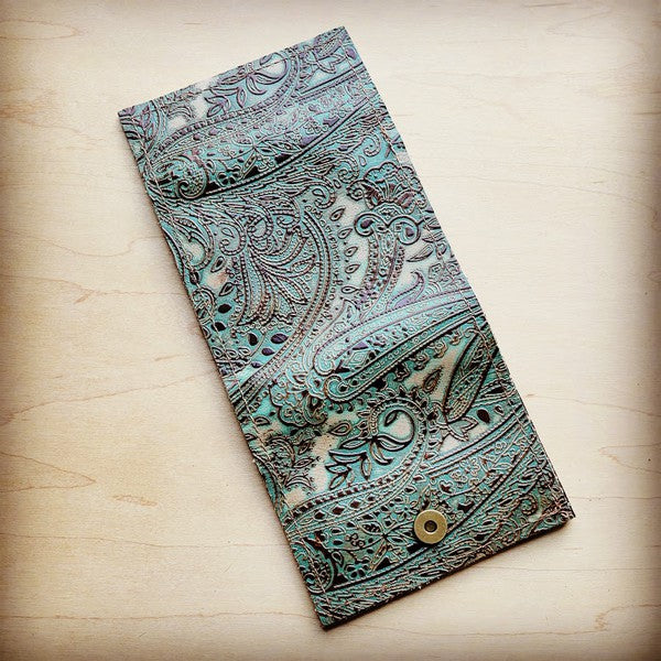 Arizona Tri Fold Wallet Turquoise Brown Paisley