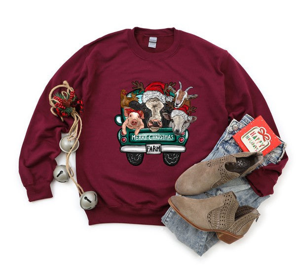 Merry Christmas Farm Truck Graphic Sweatshirt