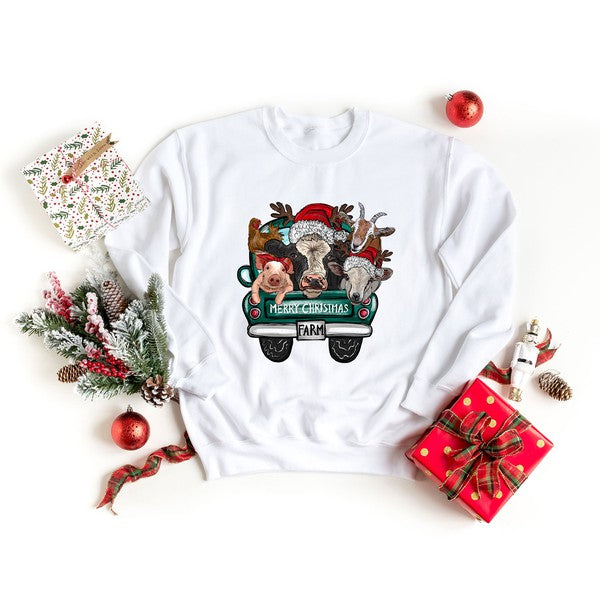 Merry Christmas Farm Truck Graphic Sweatshirt