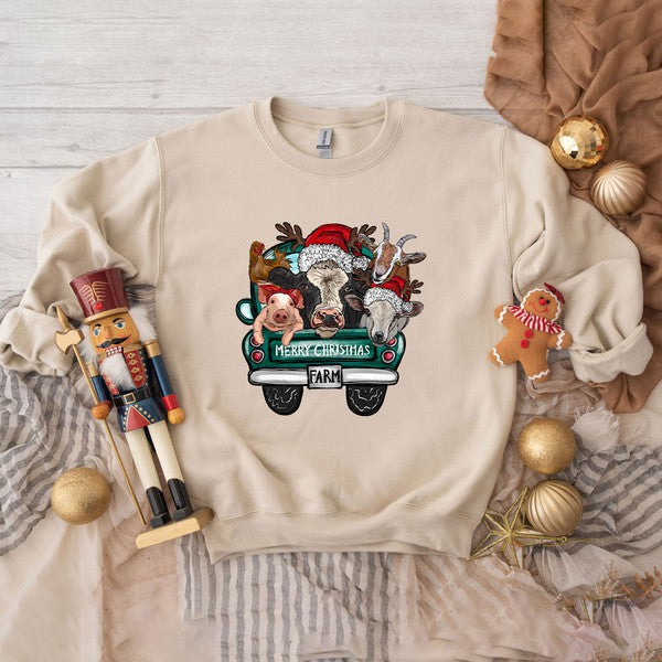 Merry Christmas Farm Truck Graphic Sweatshirt