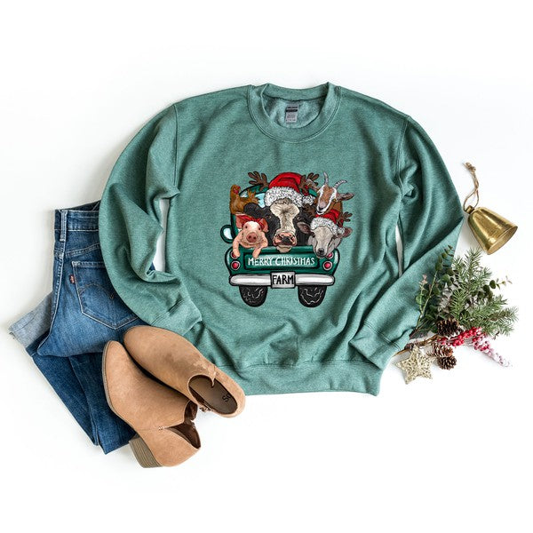 Merry Christmas Farm Truck Graphic Sweatshirt