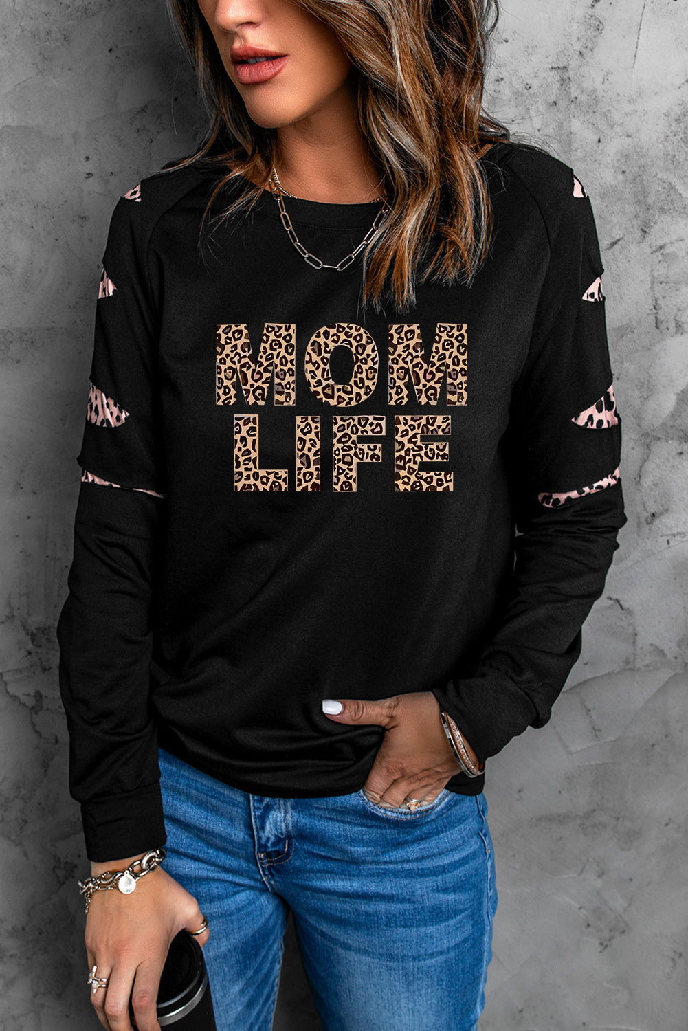 American Cactus Ripped Leopard Sleeve Top