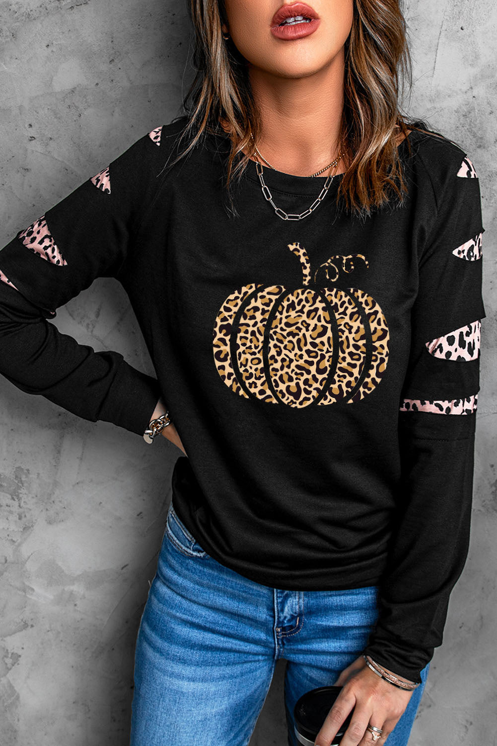 American Cactus Ripped Leopard Sleeve Top