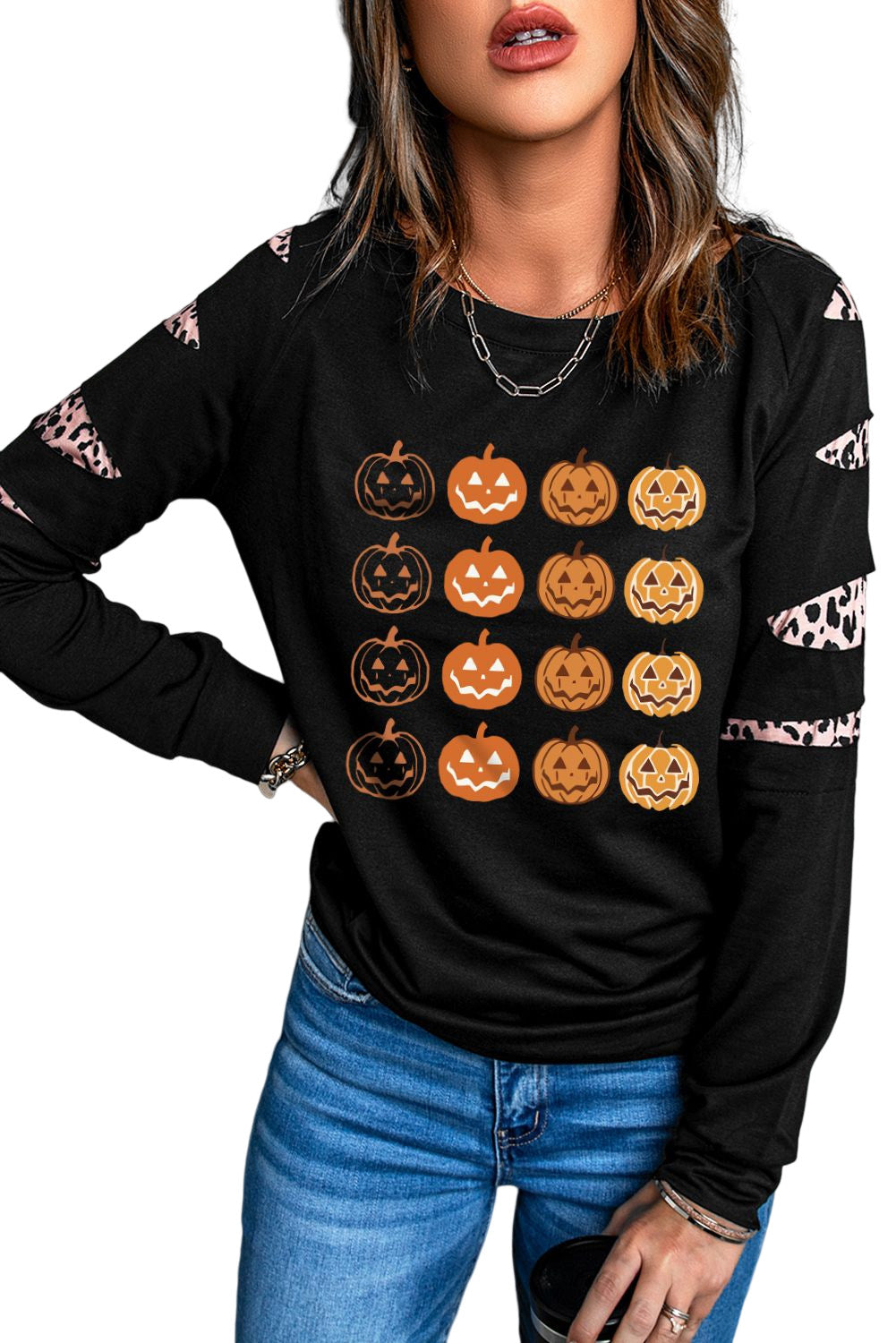 American Cactus Ripped Leopard Sleeve Top