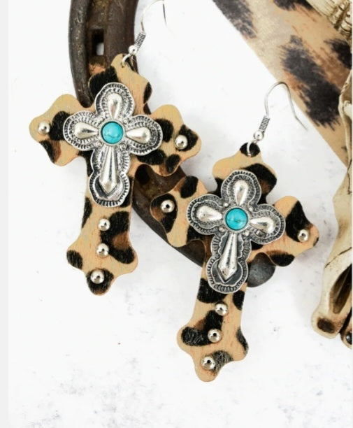 Animal Print Cross Earrings