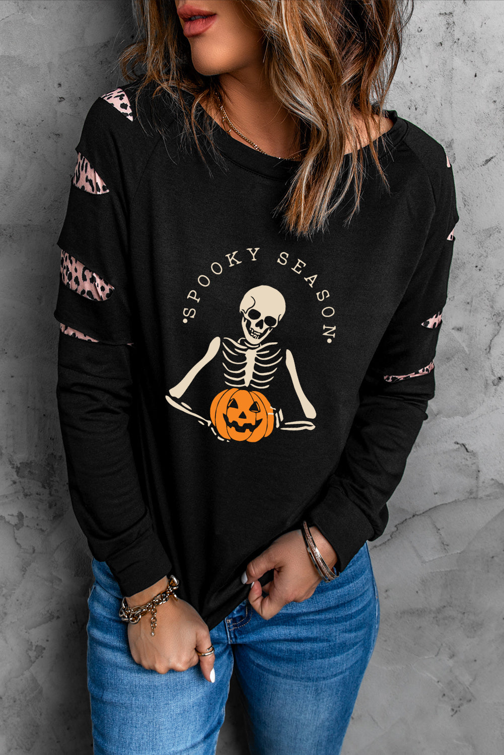 American Cactus Ripped Leopard Sleeve Top