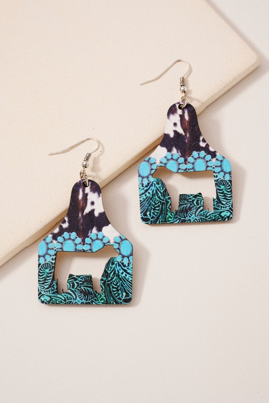 Western Cow Wood Dangling Earrings