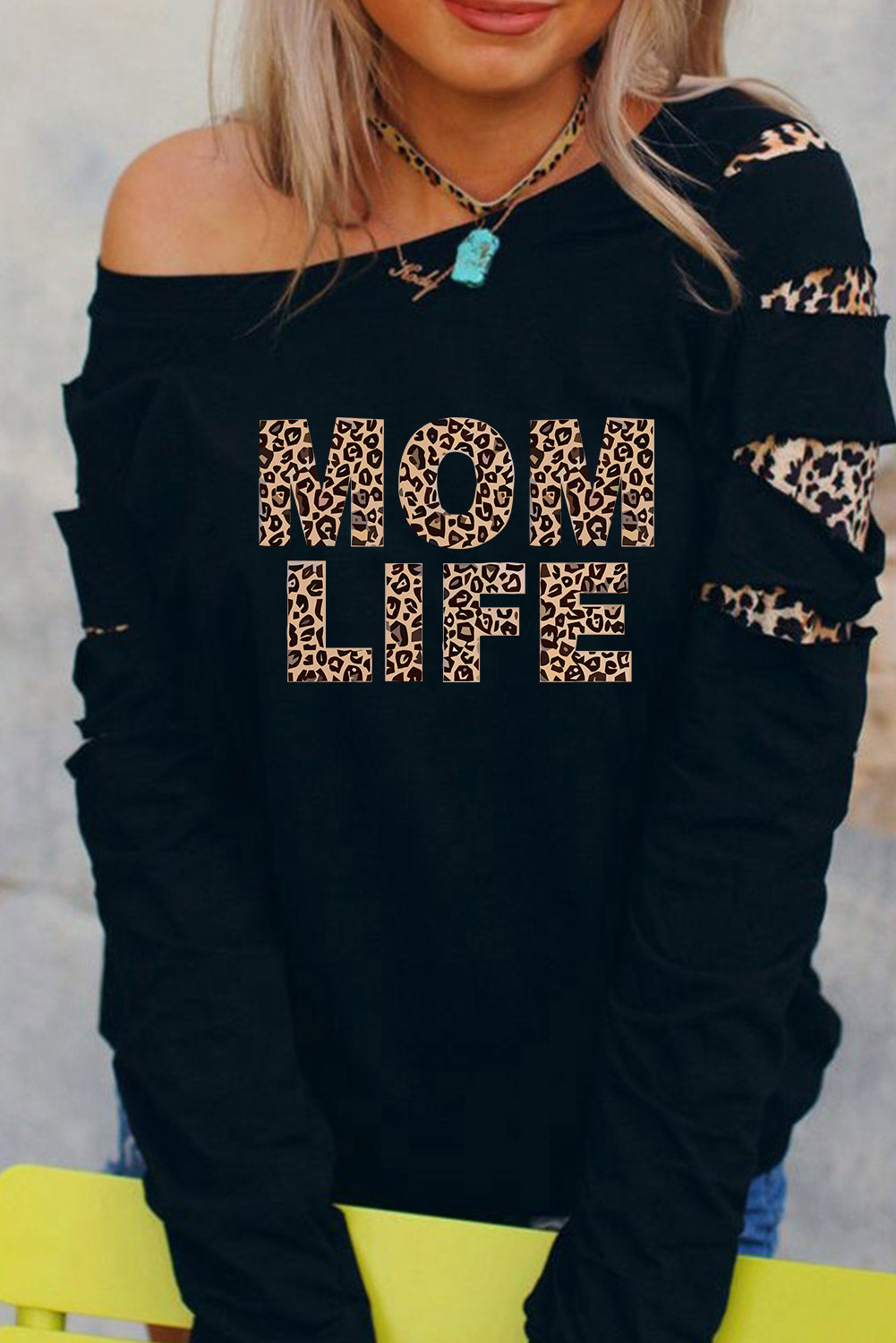 American Cactus Ripped Leopard Sleeve Top