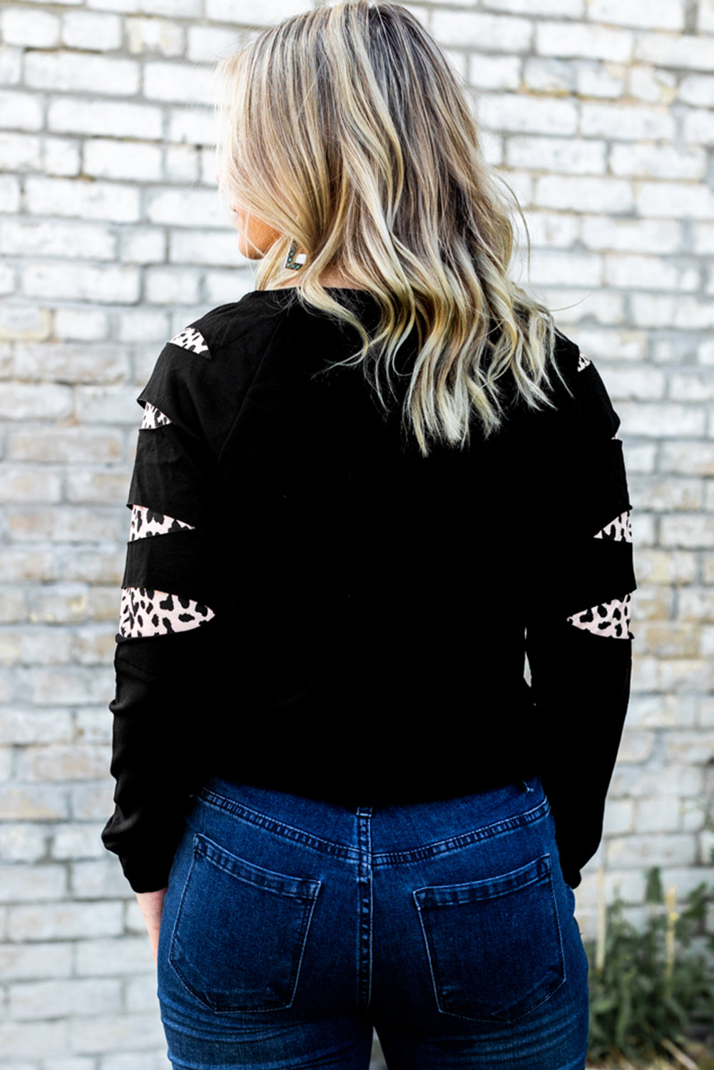 American Cactus Ripped Leopard Sleeve Top