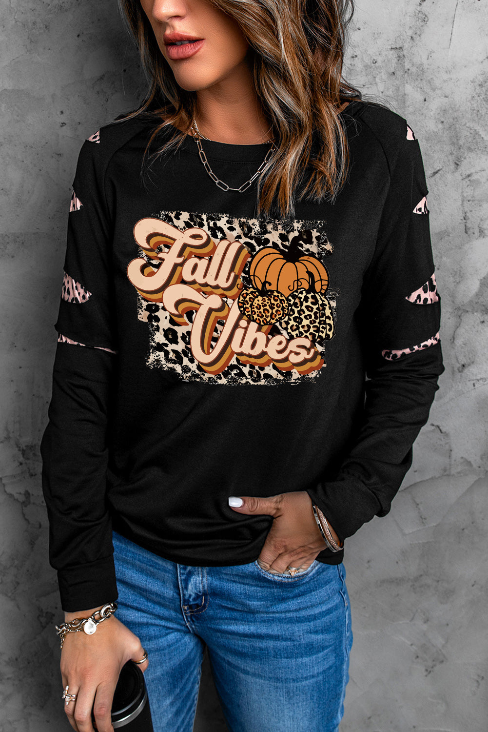 American Cactus Ripped Leopard Sleeve Top