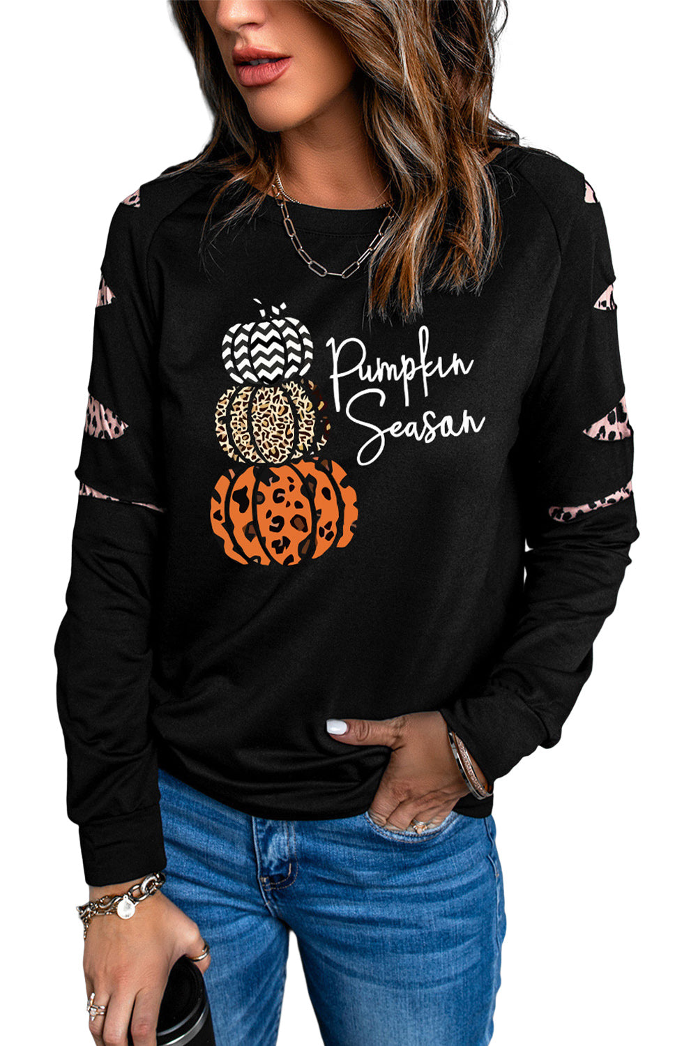 American Cactus Ripped Leopard Sleeve Top