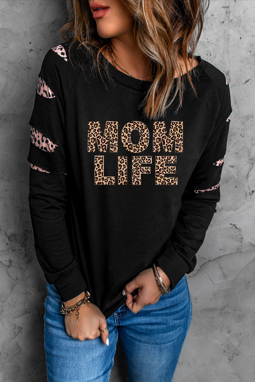 American Cactus Ripped Leopard Sleeve Top