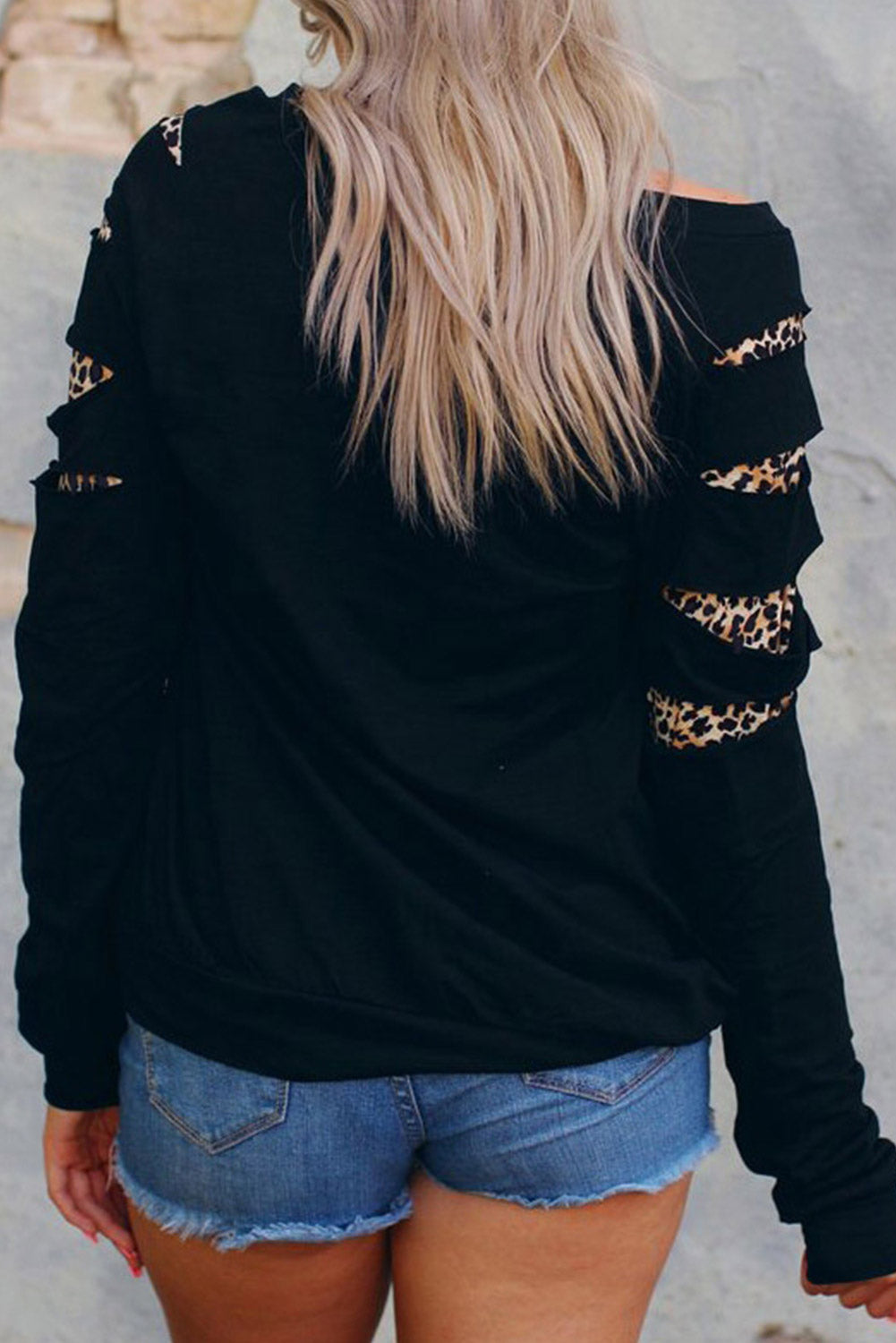 American Cactus Ripped Leopard Sleeve Top
