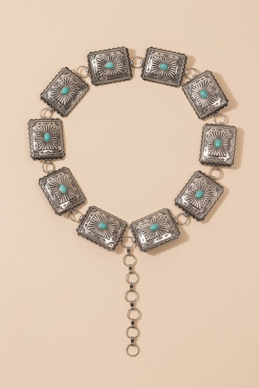 Western Engraved Square Concho Belt