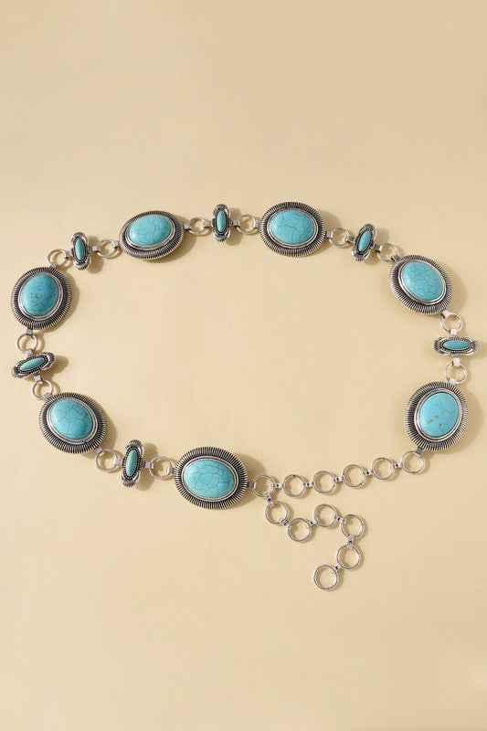 Western Concho Oval Stones Belt