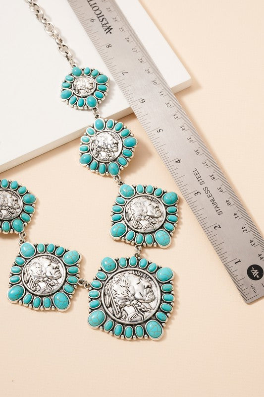 Western Liberty Medallion Stone Necklace
