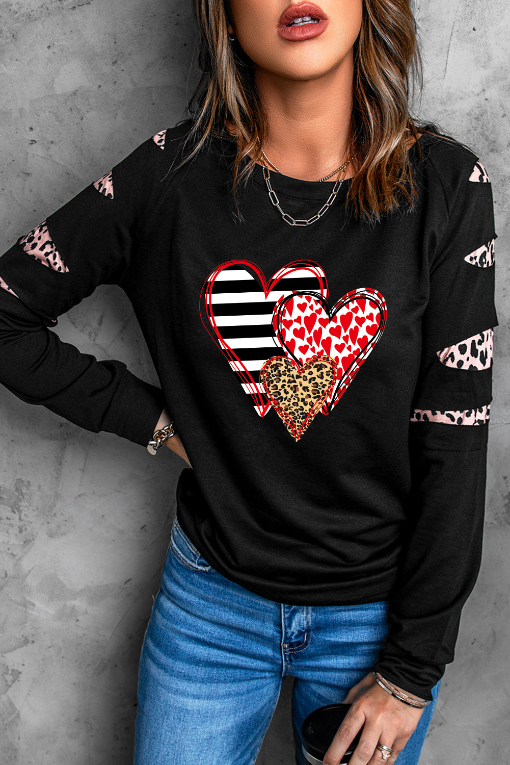American Cactus Ripped Leopard Sleeve Top