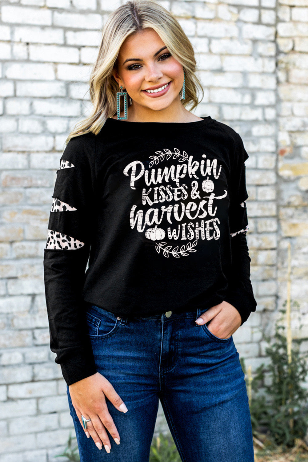 American Cactus Ripped Leopard Sleeve Top