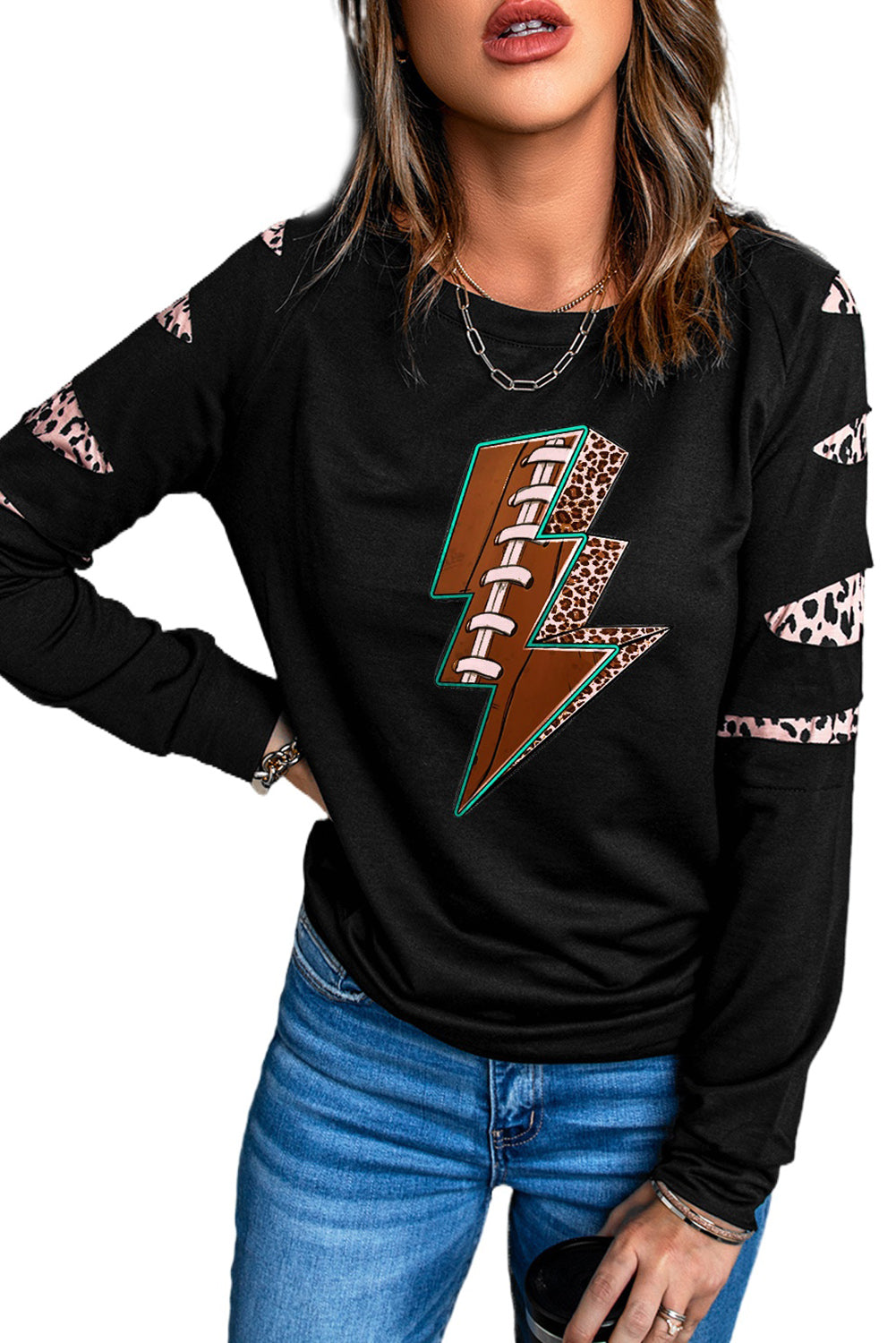 American Cactus Ripped Leopard Sleeve Top