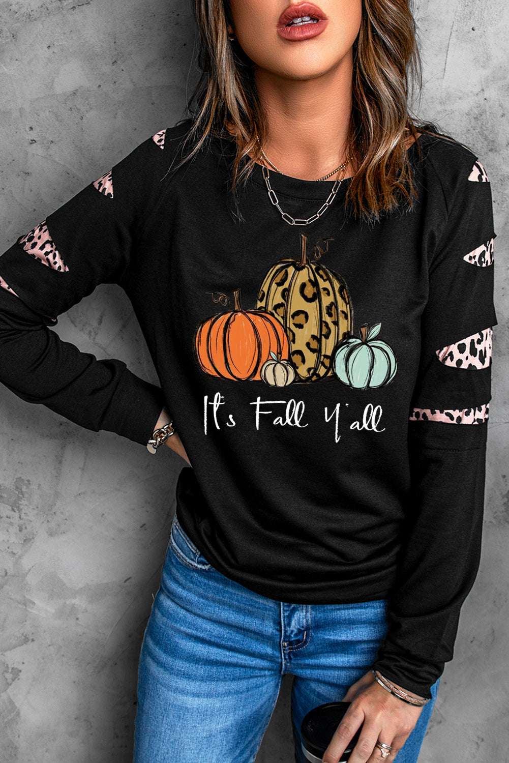 American Cactus Ripped Leopard Sleeve Top