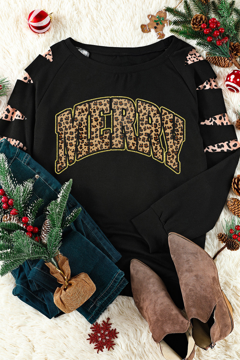 American Cactus Ripped Leopard Sleeve Top