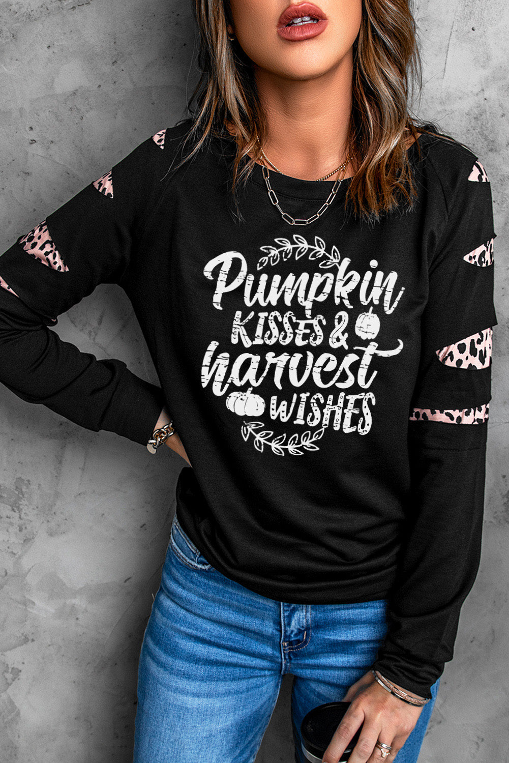 American Cactus Ripped Leopard Sleeve Top