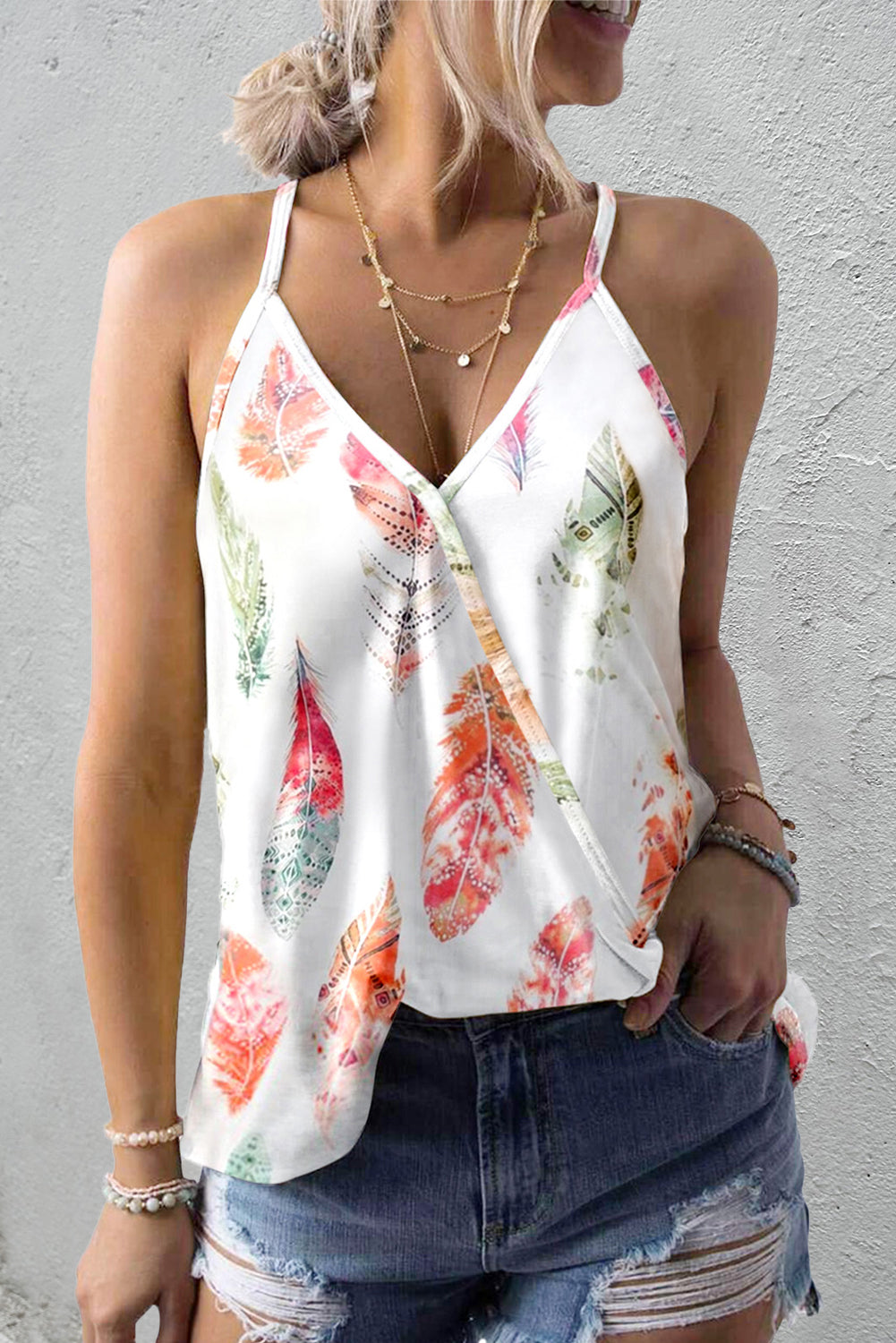 Tropical Plant Print Tank Top