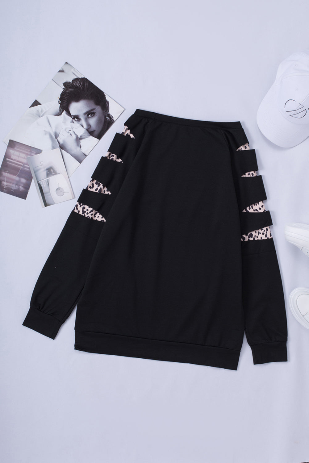 American Cactus Ripped Leopard Sleeve Top