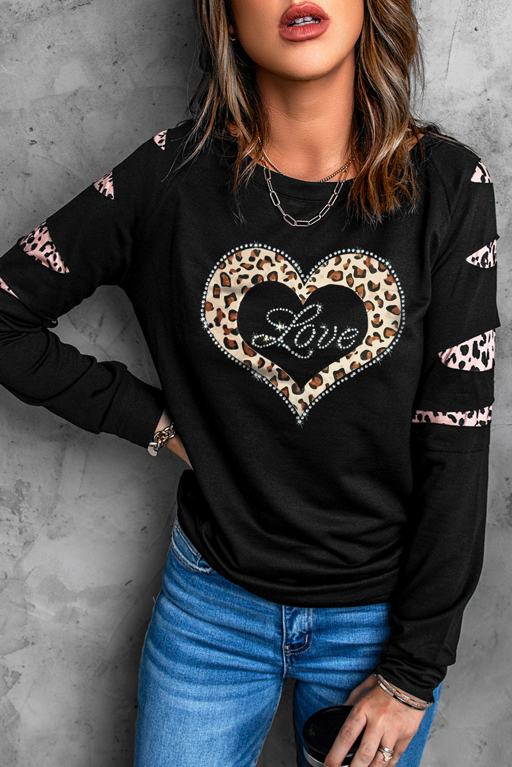 American Cactus Ripped Leopard Sleeve Top