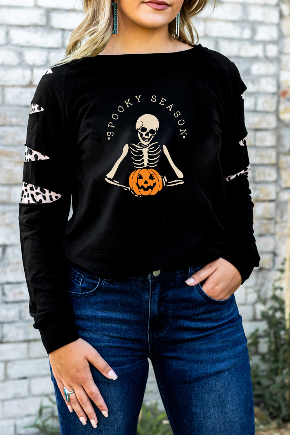 American Cactus Ripped Leopard Sleeve Top