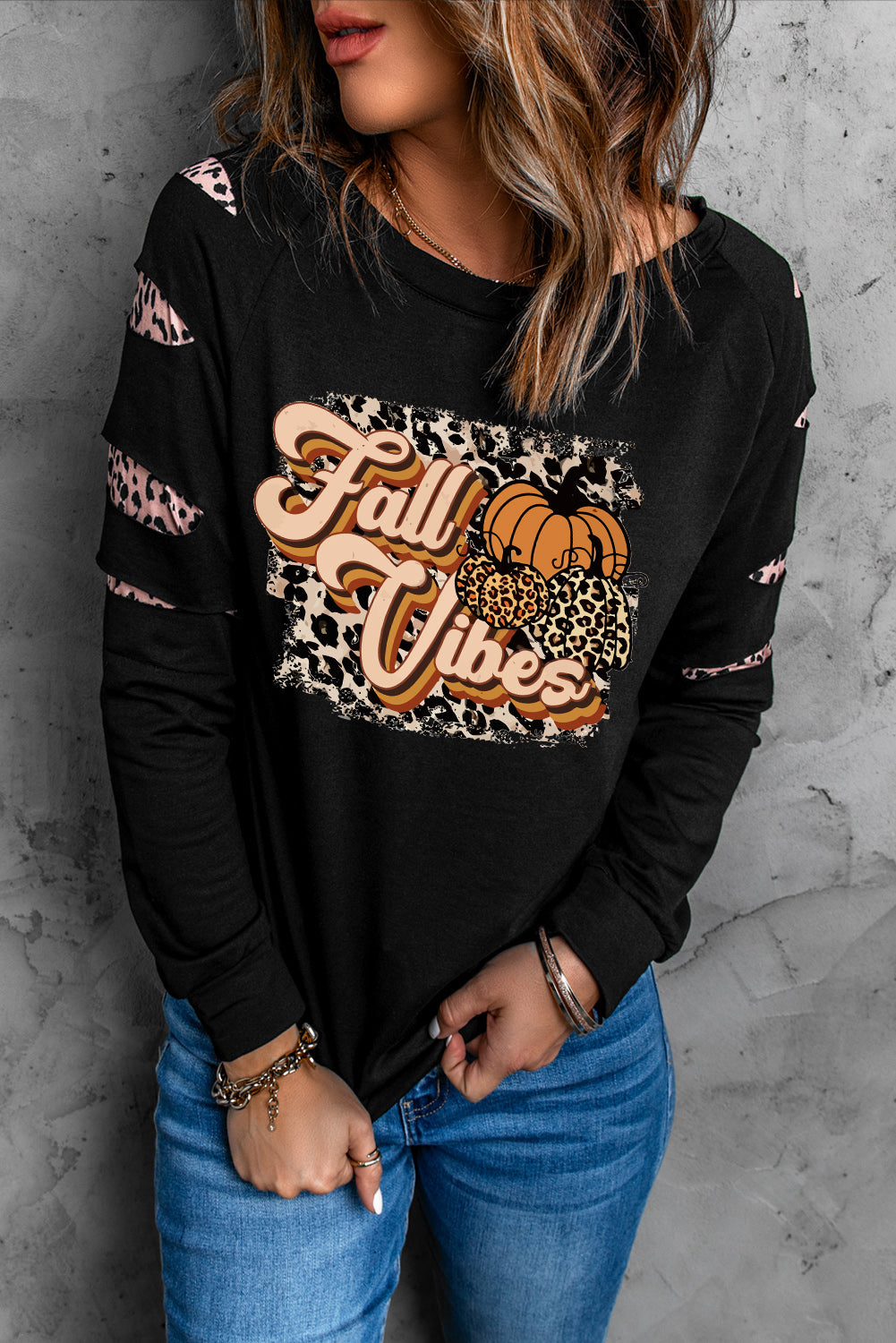 American Cactus Ripped Leopard Sleeve Top