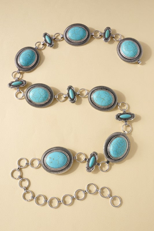 Western Concho Oval Stones Belt