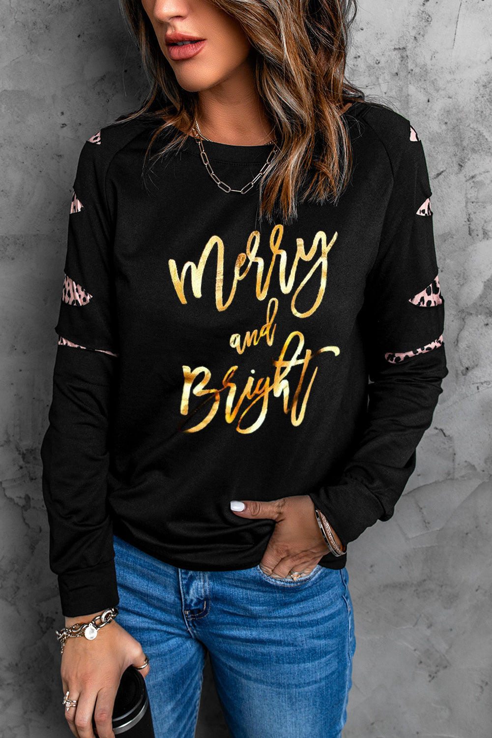 American Cactus Ripped Leopard Sleeve Top