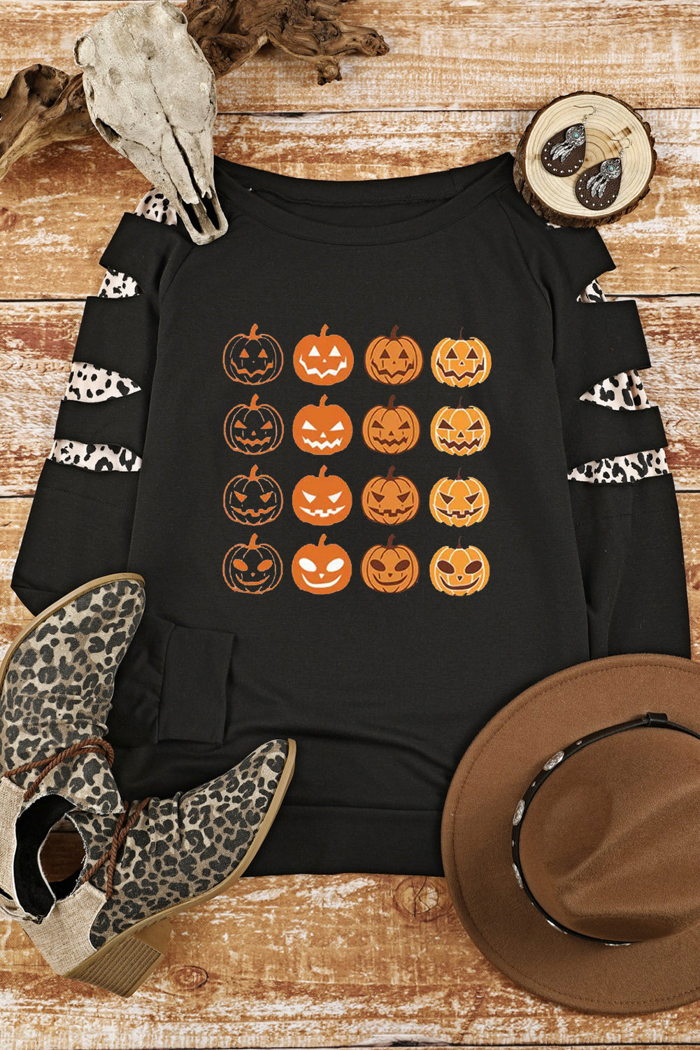 American Cactus Ripped Leopard Sleeve Top